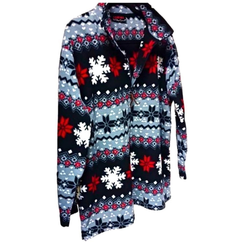 ESSENTIALS Plus Size 1/2 zip Snowflake Design Pullover. - Picture 5 of 10